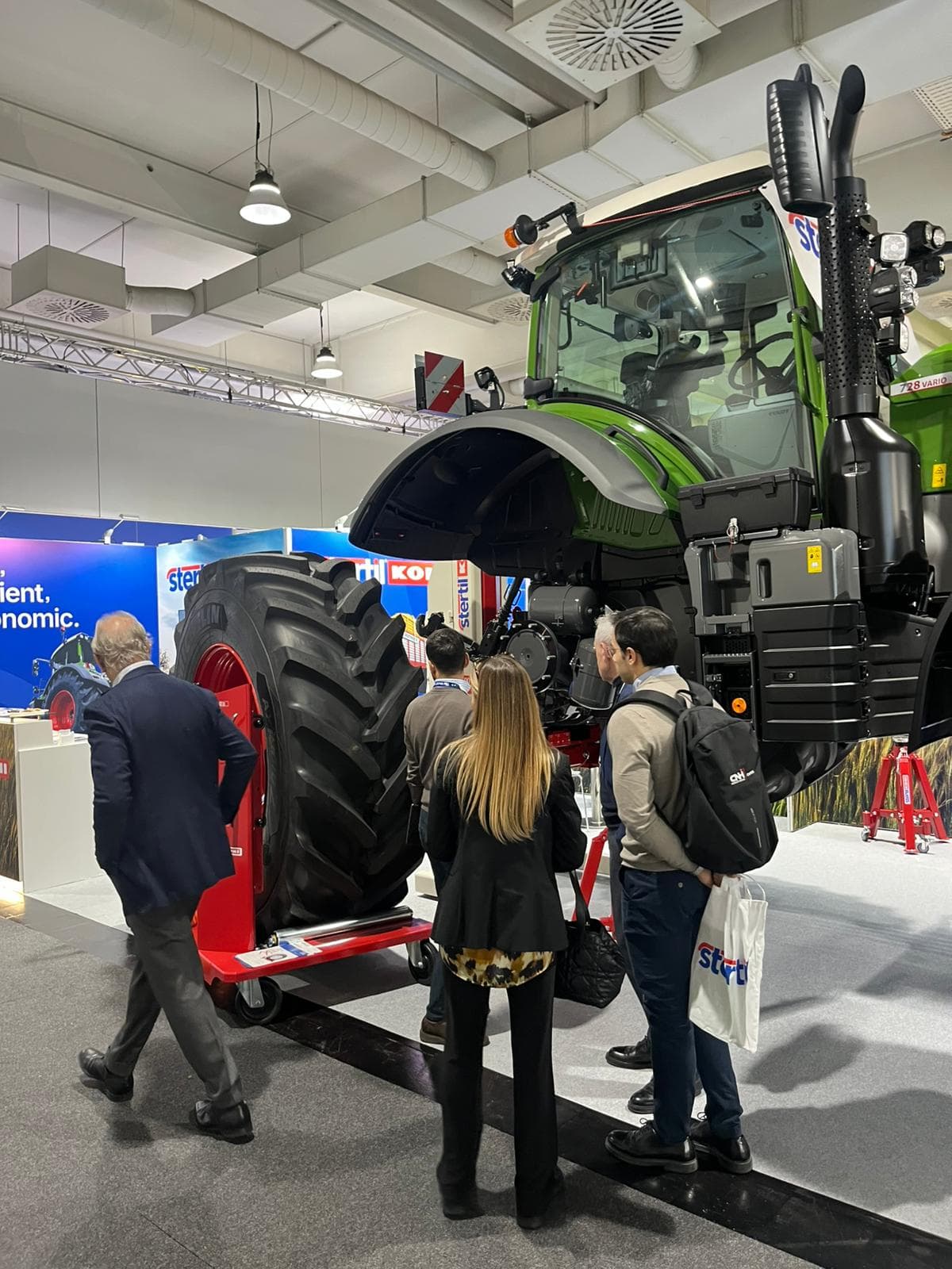 Fendt tractor lifted with Stertil-Koni mobile column vehicle lifts at stand Agritechnica show 2025