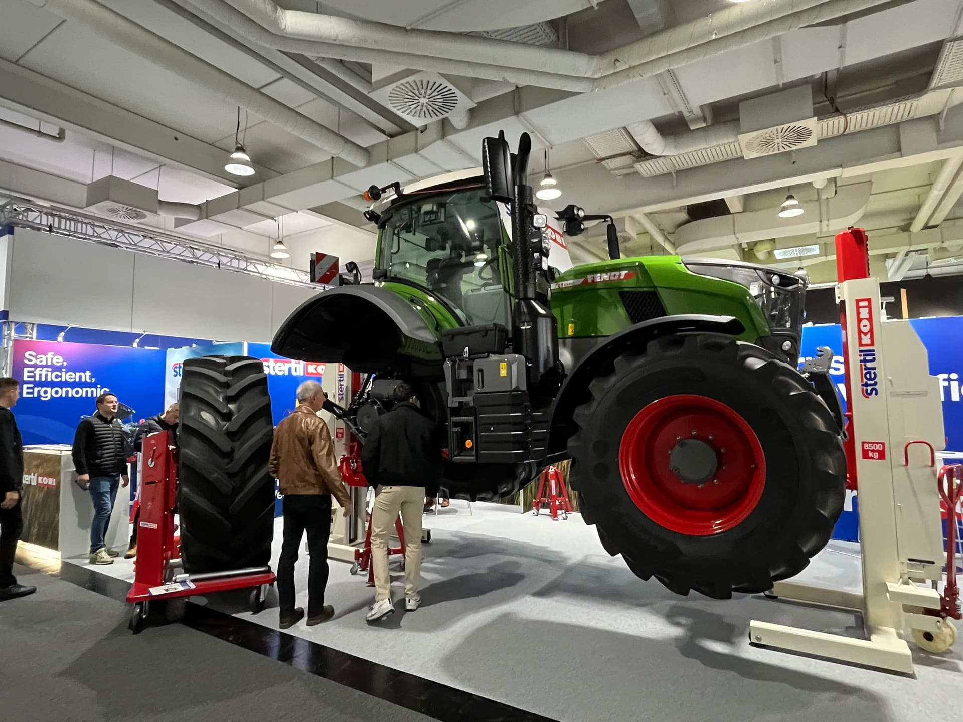 Fendt tractor lifted with Stertil-Koni mobile column vehicle lifts at stand Agritechnica show 2025